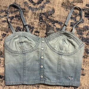 Abercrombie & Fitch Light Blue Denim Cropped Bustier Top